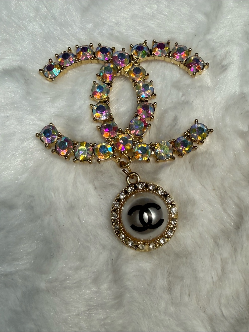 Gold Crystal Charm with Iridescent Stones